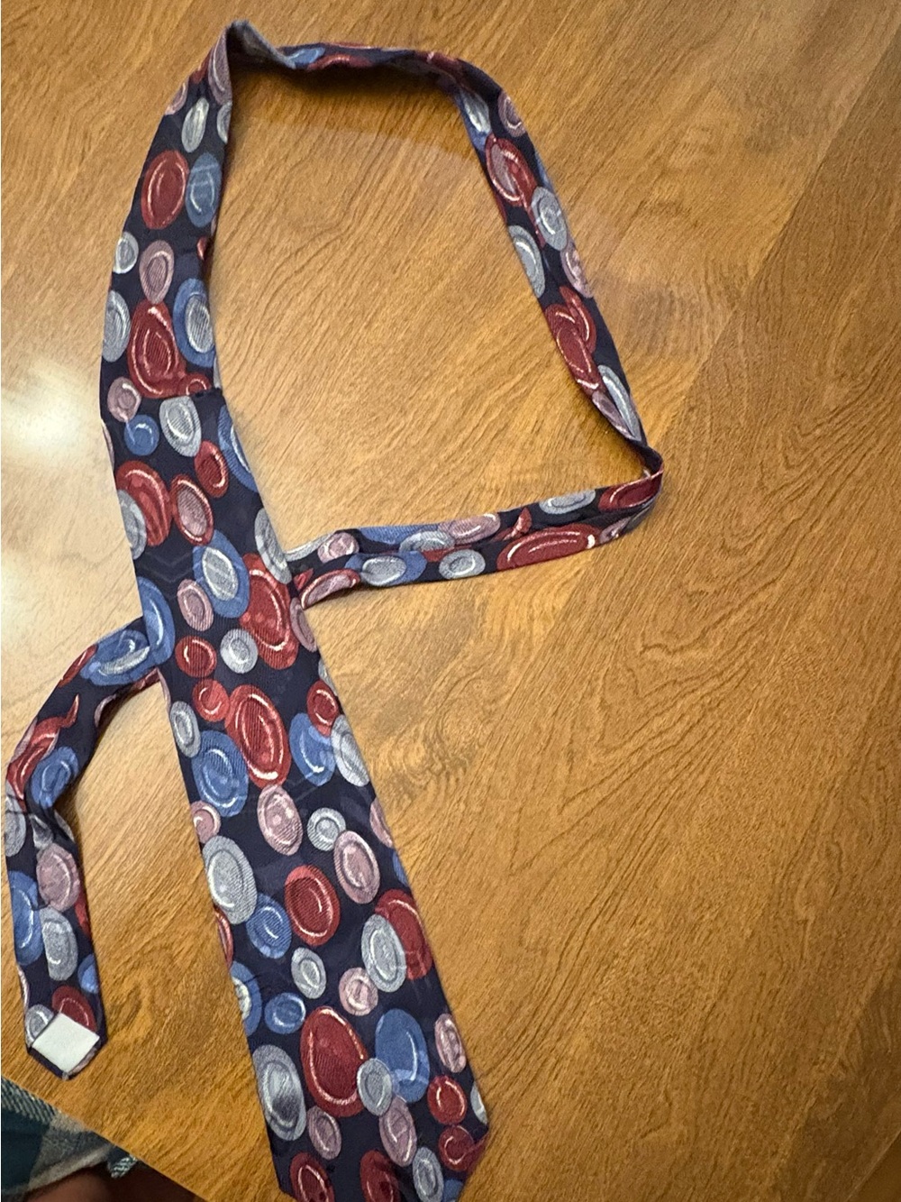 Milano Navy Tie with Red and Light Blue Circular Pattern